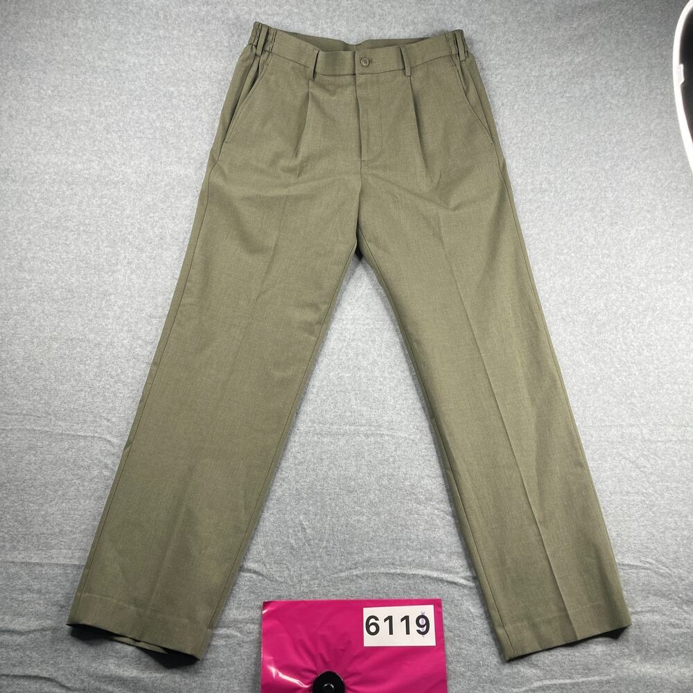Tommy Hilfiger Casual Pants Mens 32x30 Green Pleated Elastic Waist *SEE